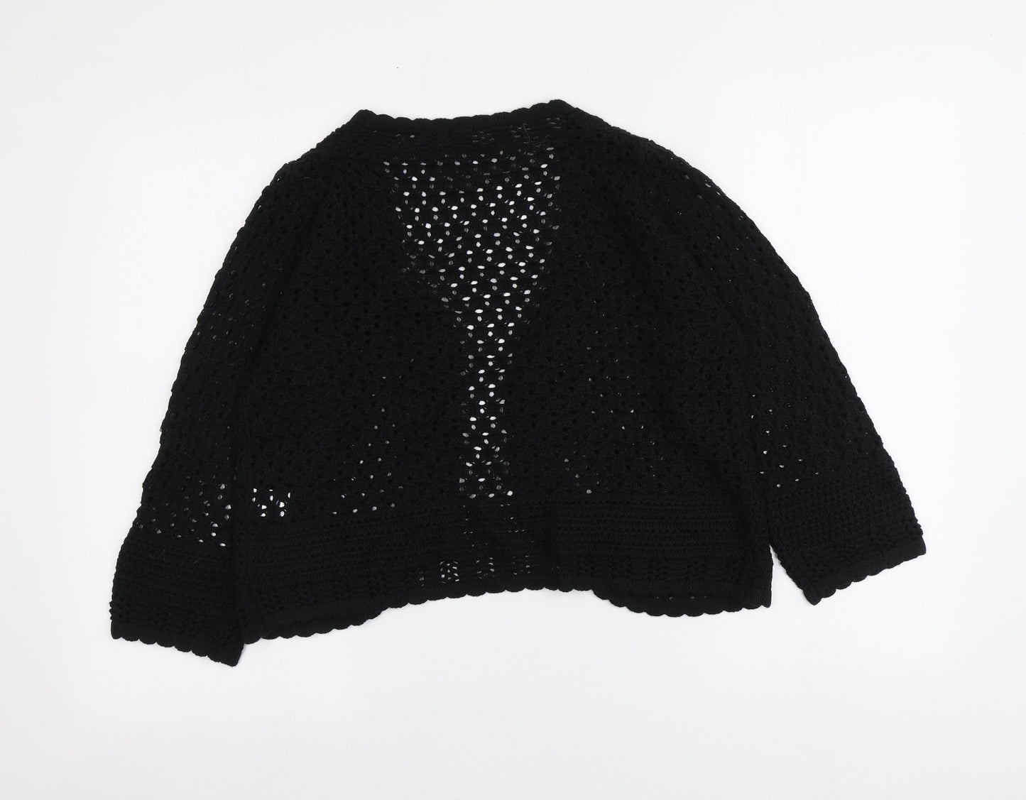 Daxon Womens Black V-Neck  Acrylic Cardigan Jumper Size 14