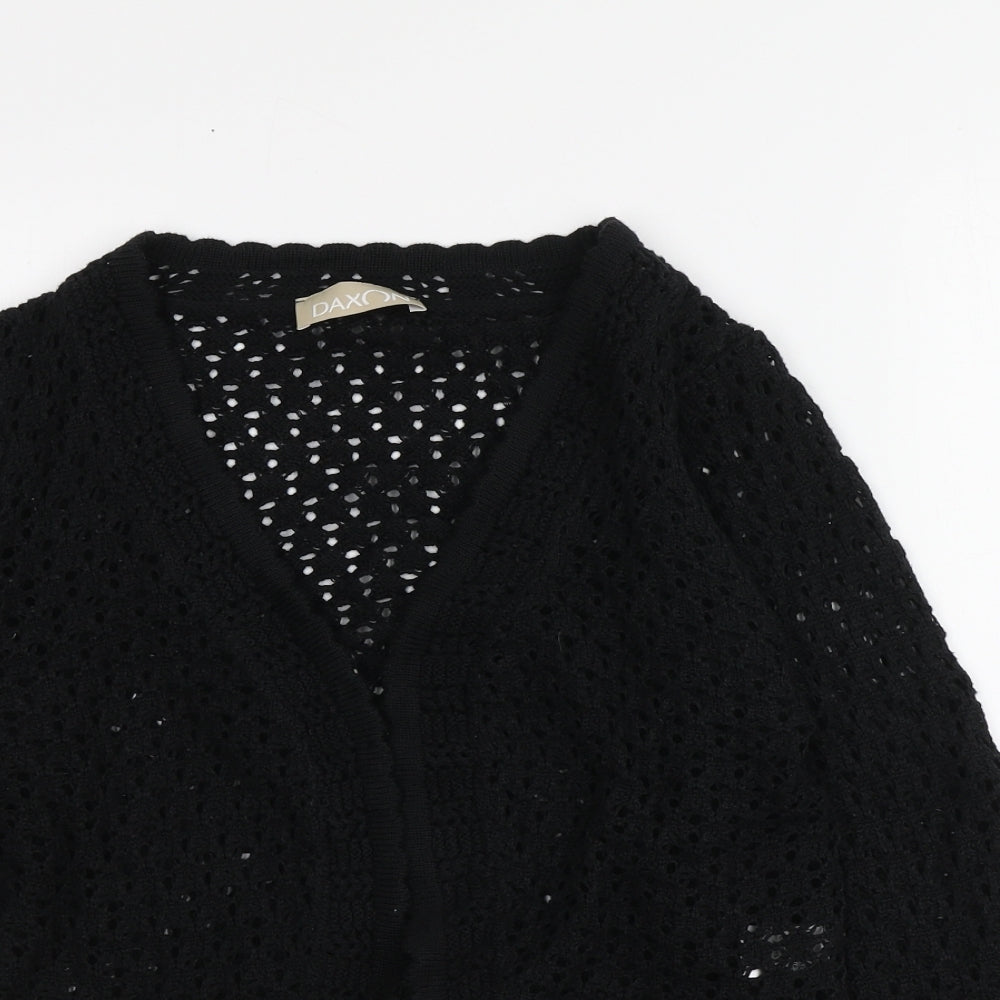 Daxon Womens Black V-Neck  Acrylic Cardigan Jumper Size 14