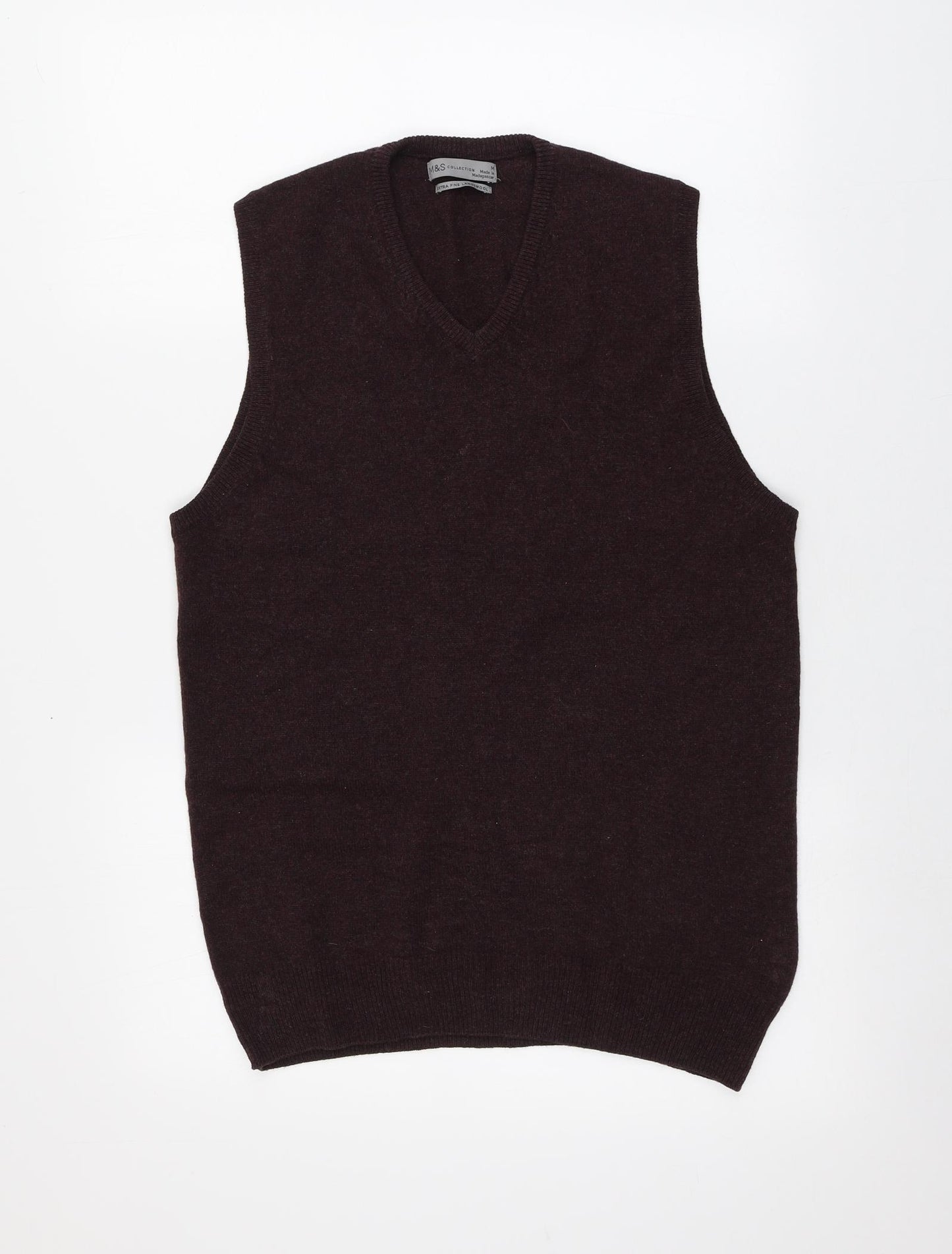 M&S Womens Purple V-Neck  Wool Vest Jumper Size M