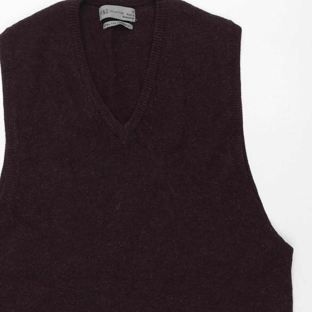 M&S Womens Purple V-Neck  Wool Vest Jumper Size M