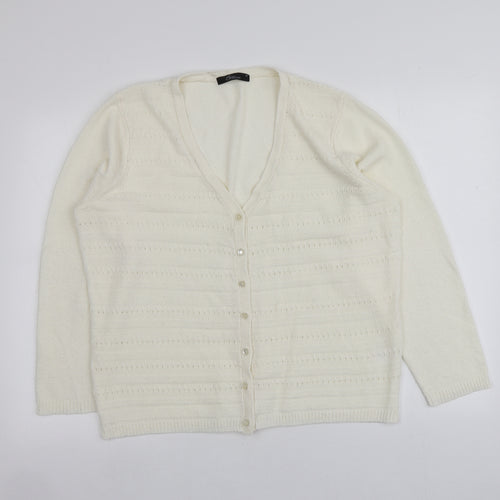 BM Womens Ivory V-Neck  Acrylic Cardigan Jumper Size M