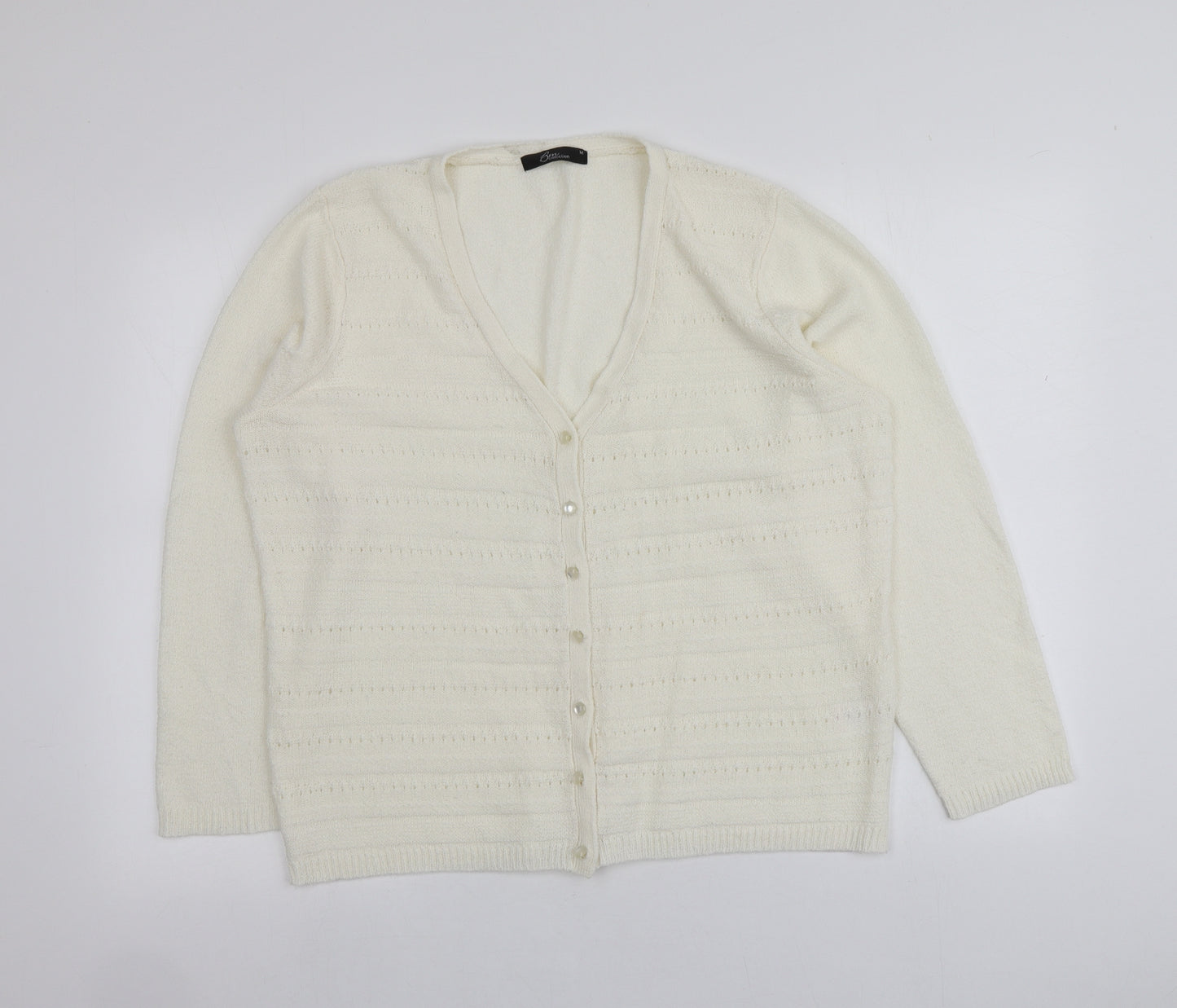 BM Womens Ivory V-Neck  Acrylic Cardigan Jumper Size M