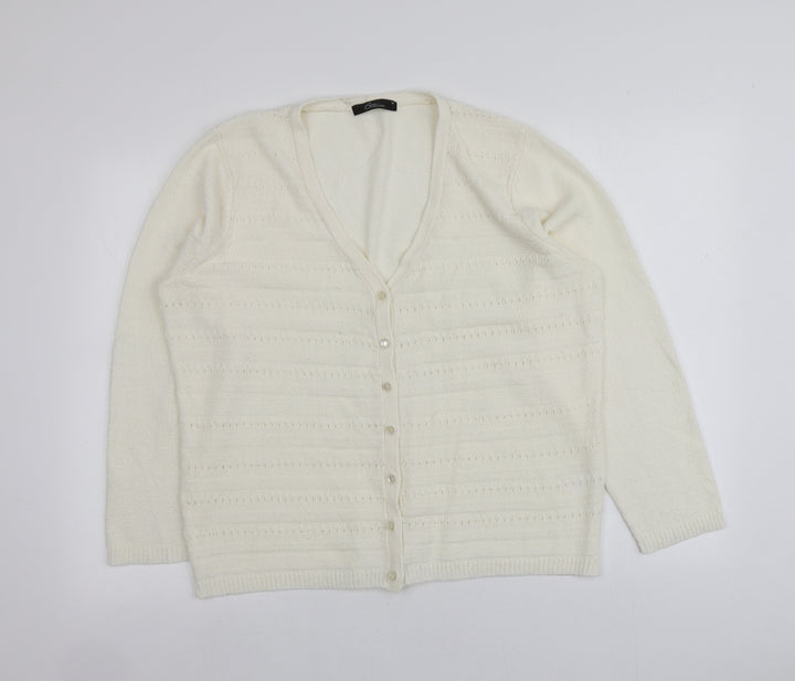BM Womens Ivory V-Neck  Acrylic Cardigan Jumper Size M