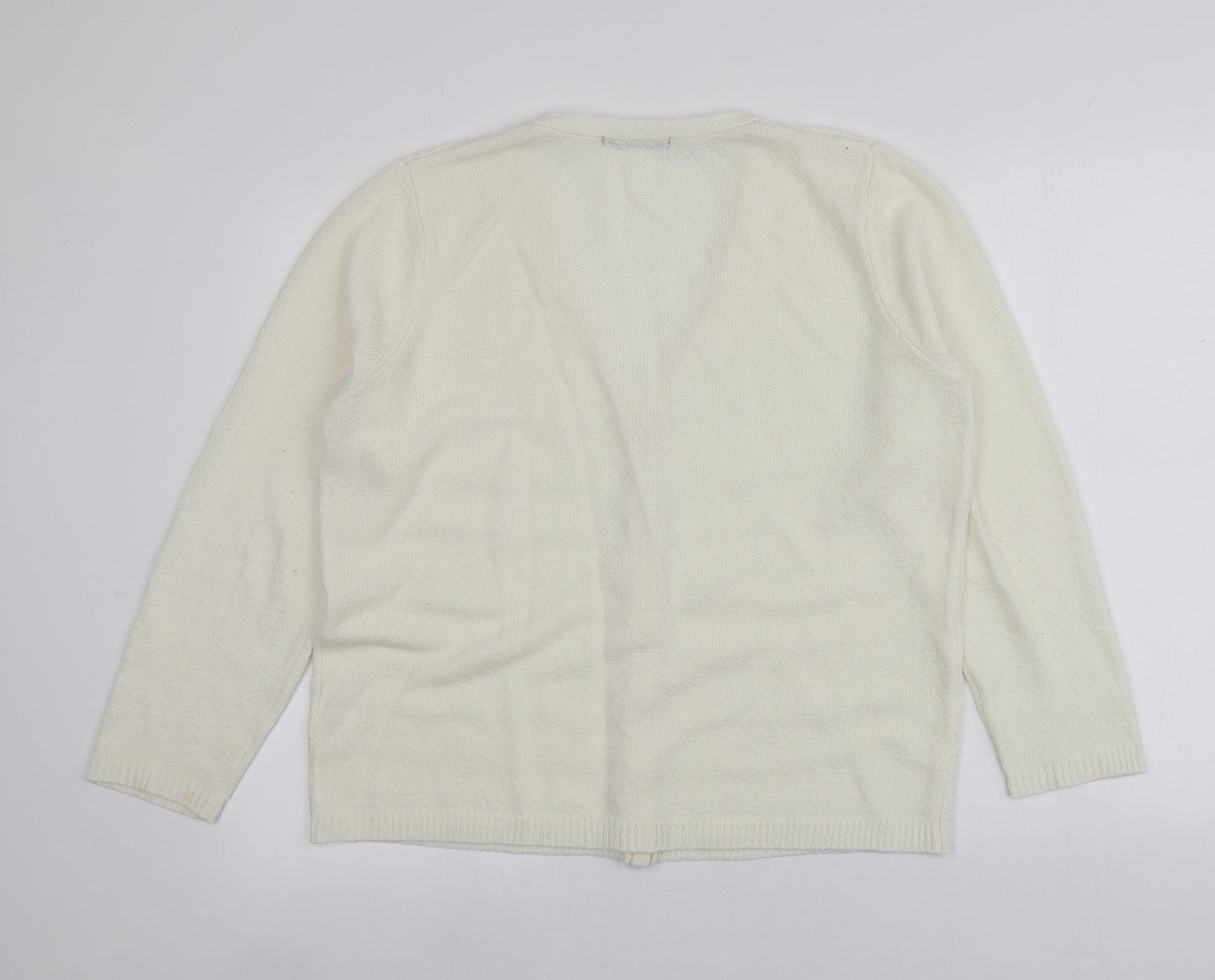 BM Womens Ivory V-Neck  Acrylic Cardigan Jumper Size M