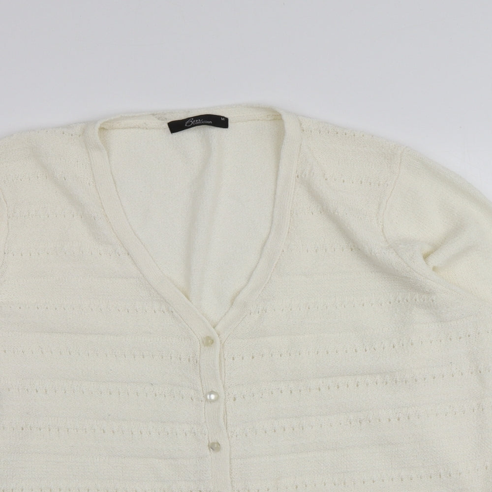 BM Womens Ivory V-Neck  Acrylic Cardigan Jumper Size M