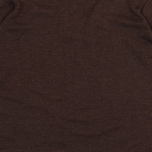 Reflect Womens Brown V-Neck Geometric Acrylic Pullover Jumper Size M