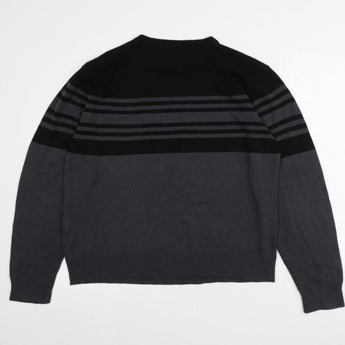 Cutting Edge Mens Grey Round Neck Striped Acrylic Pullover Jumper Size L