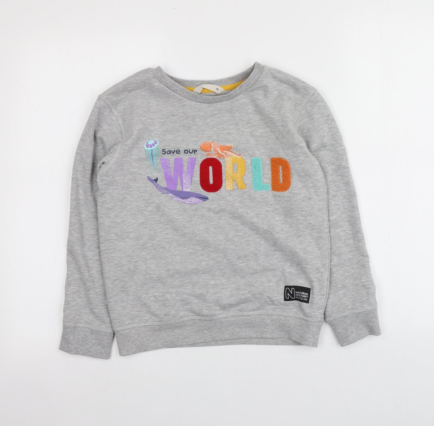 John Lewis Boys Grey Geometric Cotton Pullover Sweatshirt Size 10 Years   - Natural History Museum