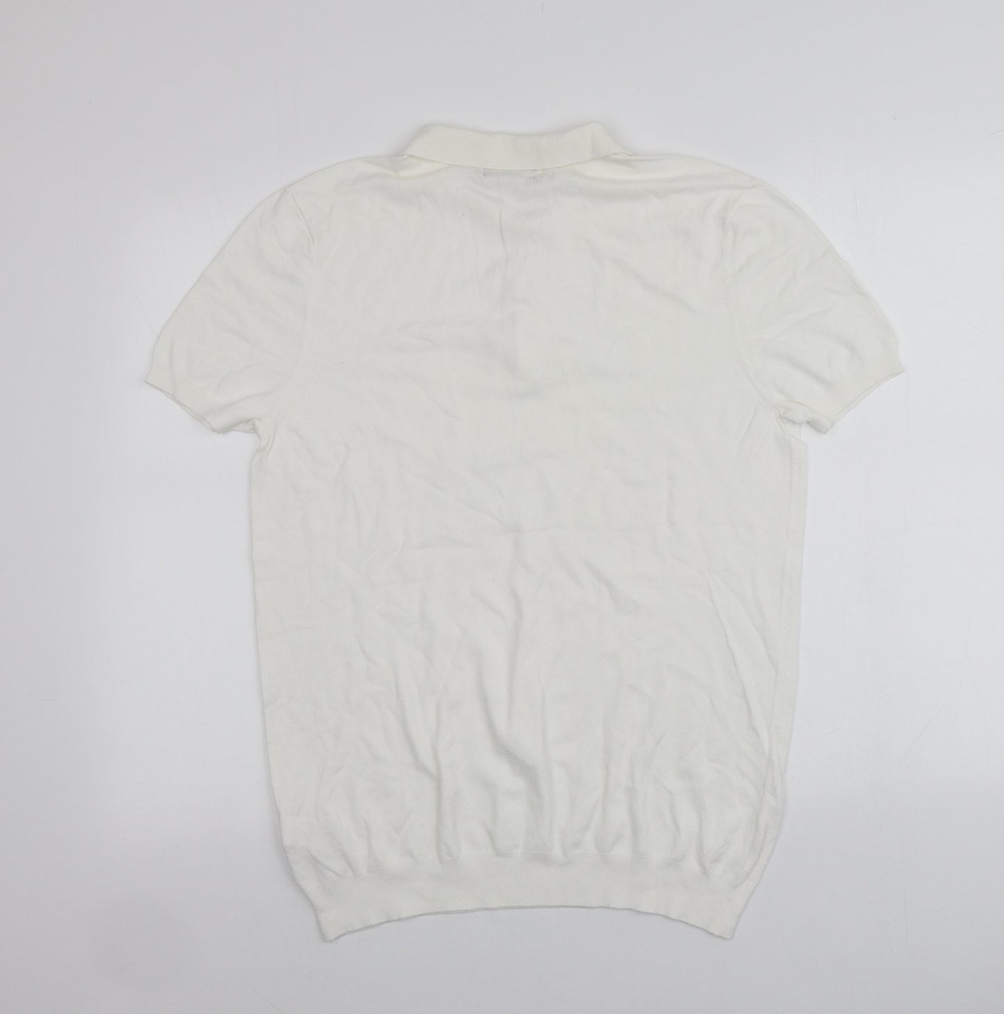 Zara Man Mens Ivory  Viscose  T-Shirt Size L Collared