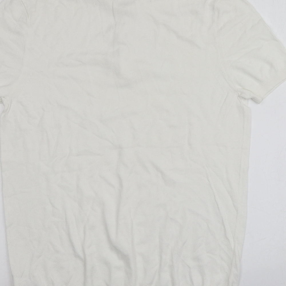 Zara Man Mens Ivory  Viscose  T-Shirt Size L Collared