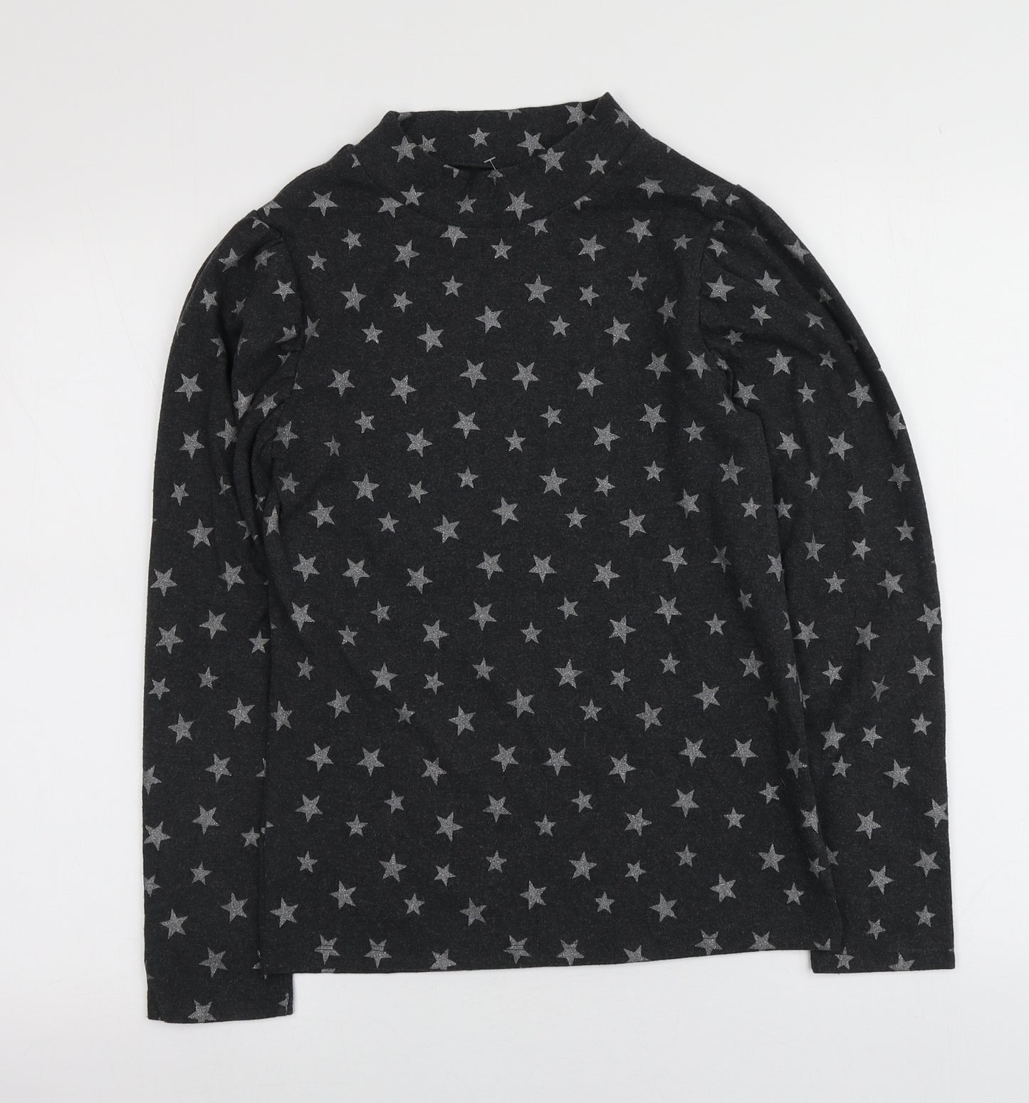 NEXT Girls Grey Geometric Cotton Basic T-Shirt Size 14 Years High Neck  - STAR PATTERN
