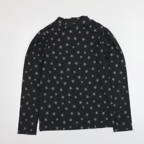 NEXT Girls Grey Geometric Cotton Basic T-Shirt Size 14 Years High Neck  - STAR PATTERN