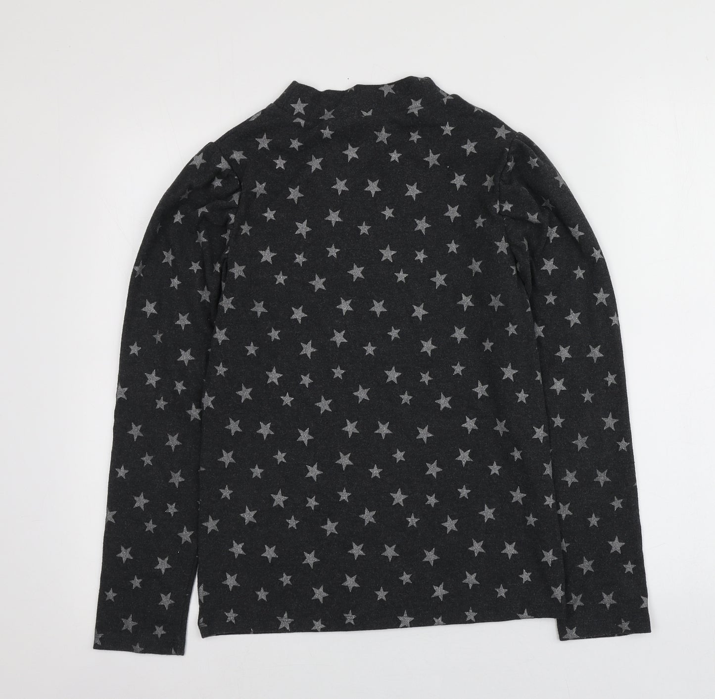 NEXT Girls Grey Geometric Cotton Basic T-Shirt Size 14 Years High Neck  - STAR PATTERN