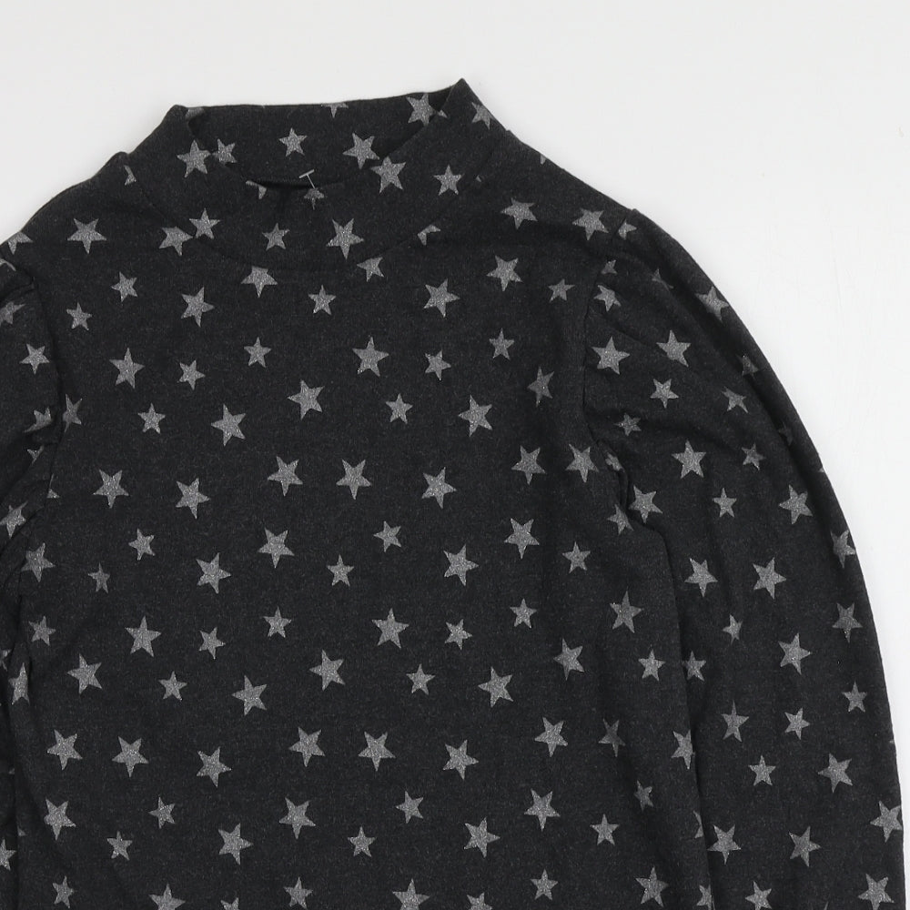 NEXT Girls Grey Geometric Cotton Basic T-Shirt Size 14 Years High Neck  - STAR PATTERN