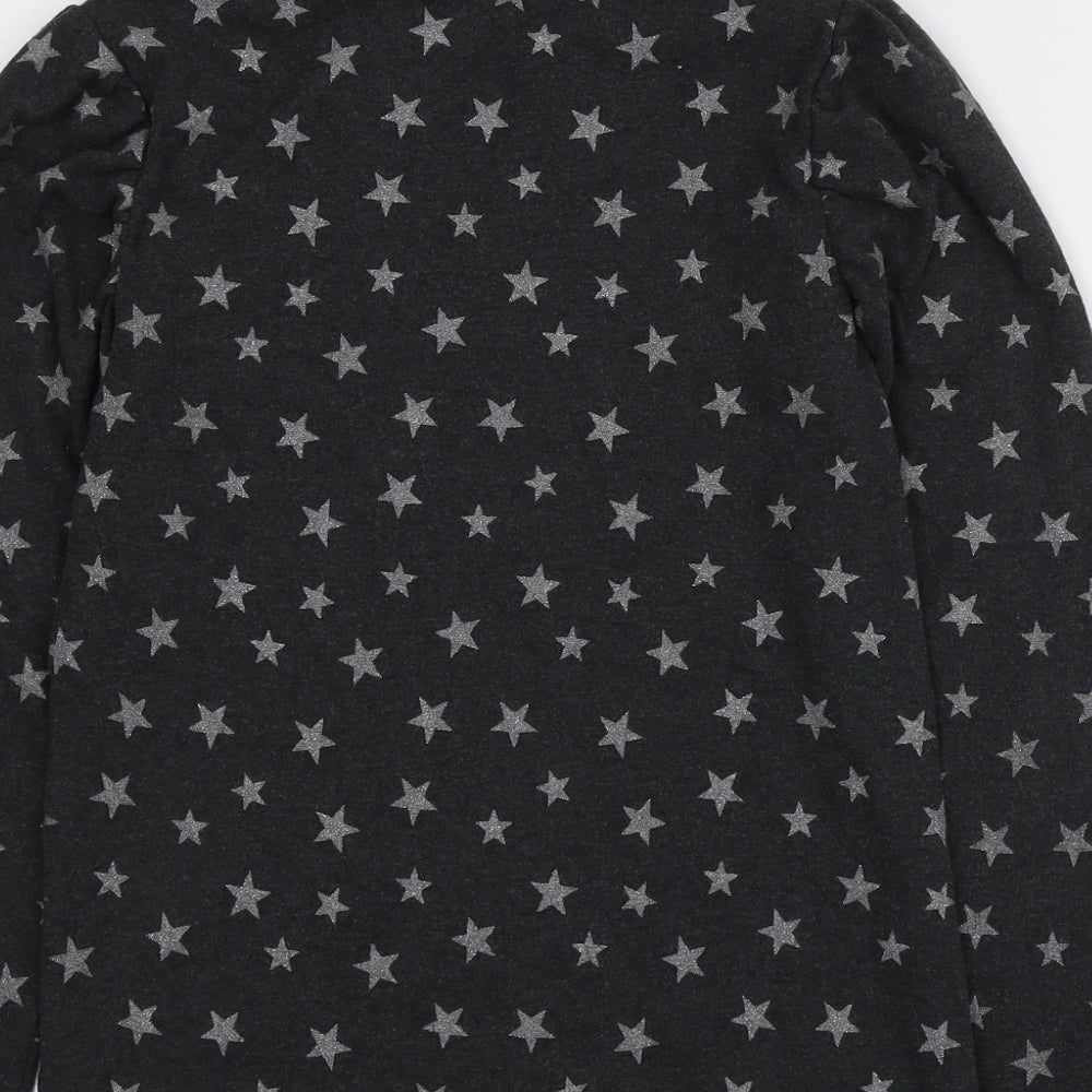 NEXT Girls Grey Geometric Cotton Basic T-Shirt Size 14 Years High Neck  - STAR PATTERN