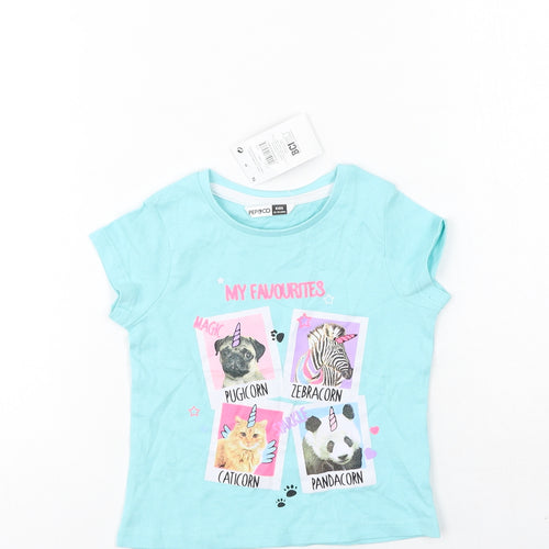 Pep & Co Baby Blue  Cotton Basic T-Shirt Size 12-18 Months Round Neck  - Animals