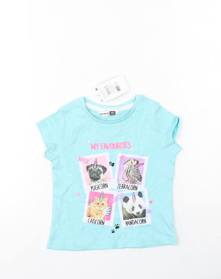 Pep & Co Baby Blue  Cotton Basic T-Shirt Size 12-18 Months Round Neck  - Animals