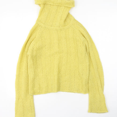 Preworn Womens Yellow High Neck  Polyester Pullover Jumper Size M