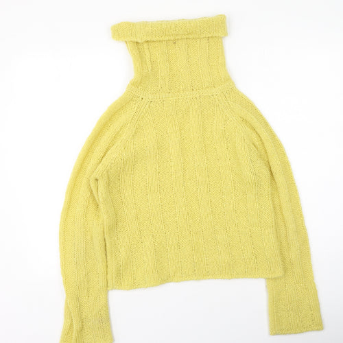 Preworn Womens Yellow High Neck  Polyester Pullover Jumper Size M