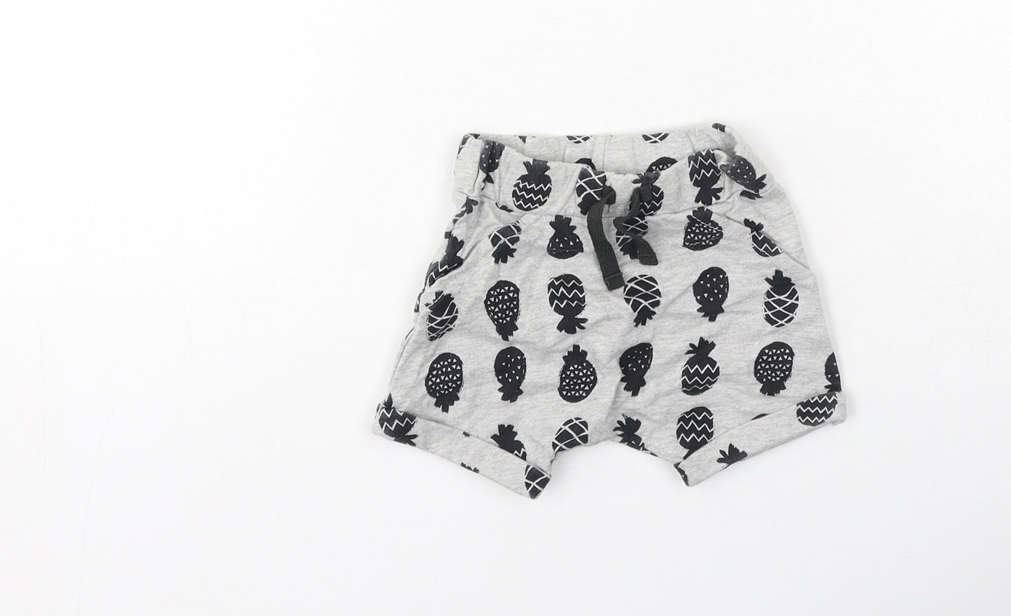 George  Baby Grey  Cotton Cropped Trousers Size 0-3 Months   - pineapples