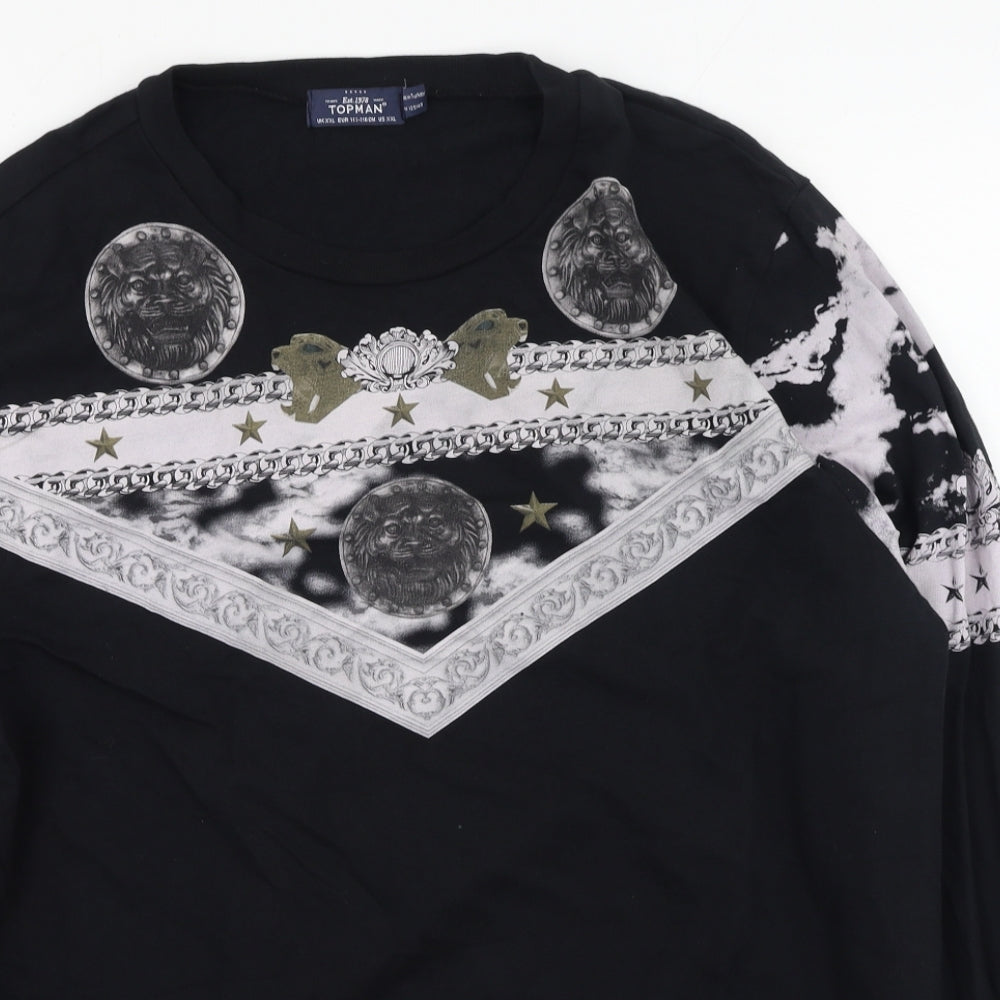 Topman Mens Black  Cotton Henley Sweatshirt Size 2XL