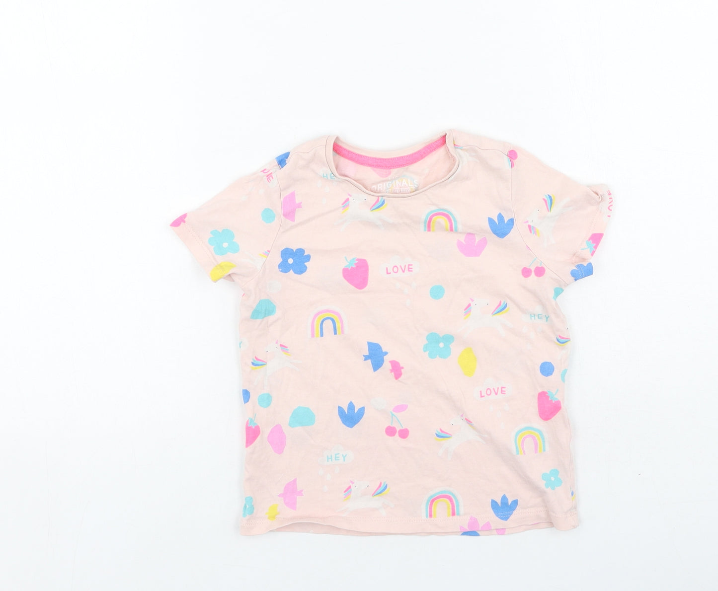 Marks and Spencer Girls Pink  Cotton Basic Polo Size 6-7 Years Round Neck