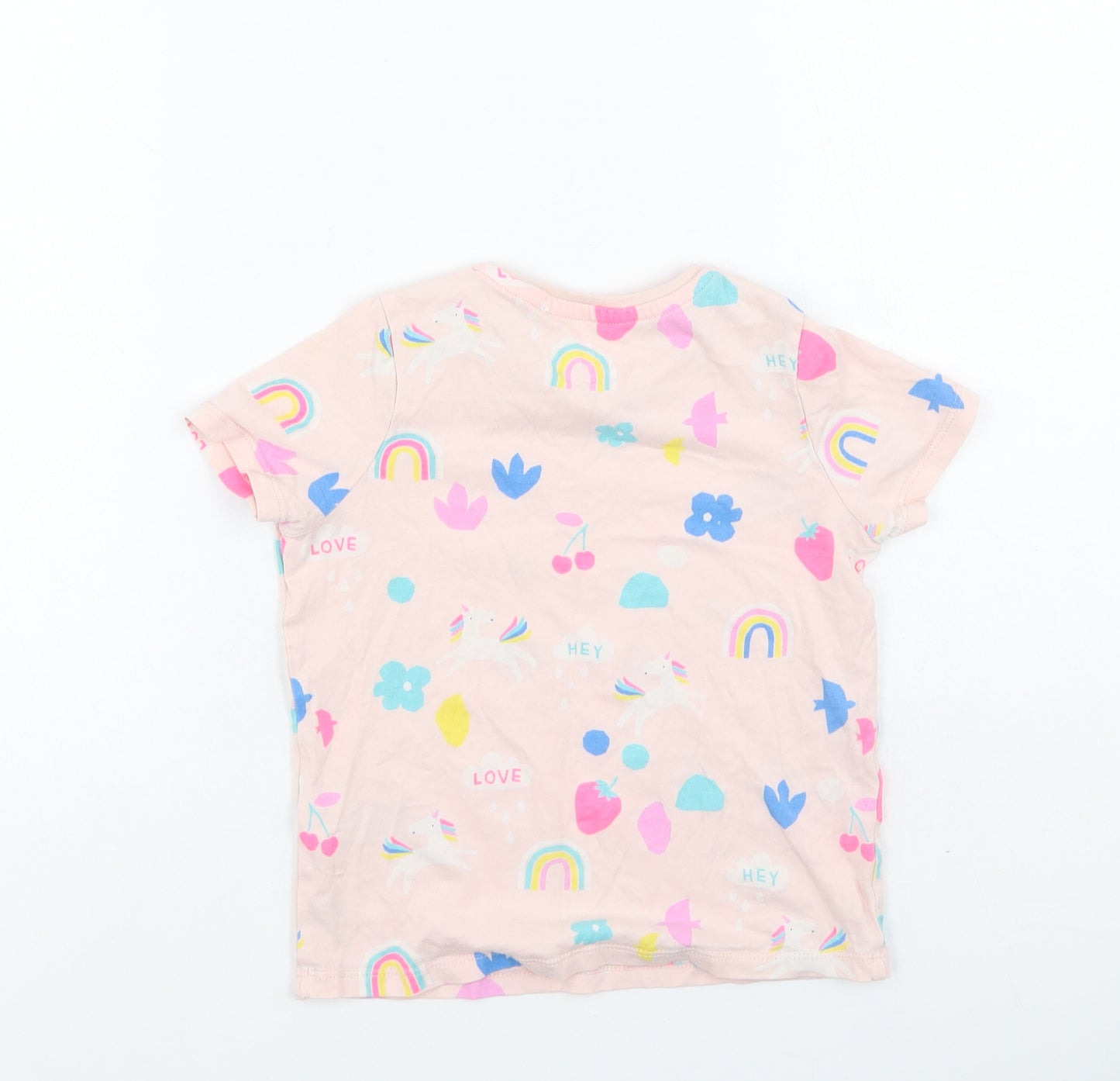 Marks and Spencer Girls Pink  Cotton Basic Polo Size 6-7 Years Round Neck