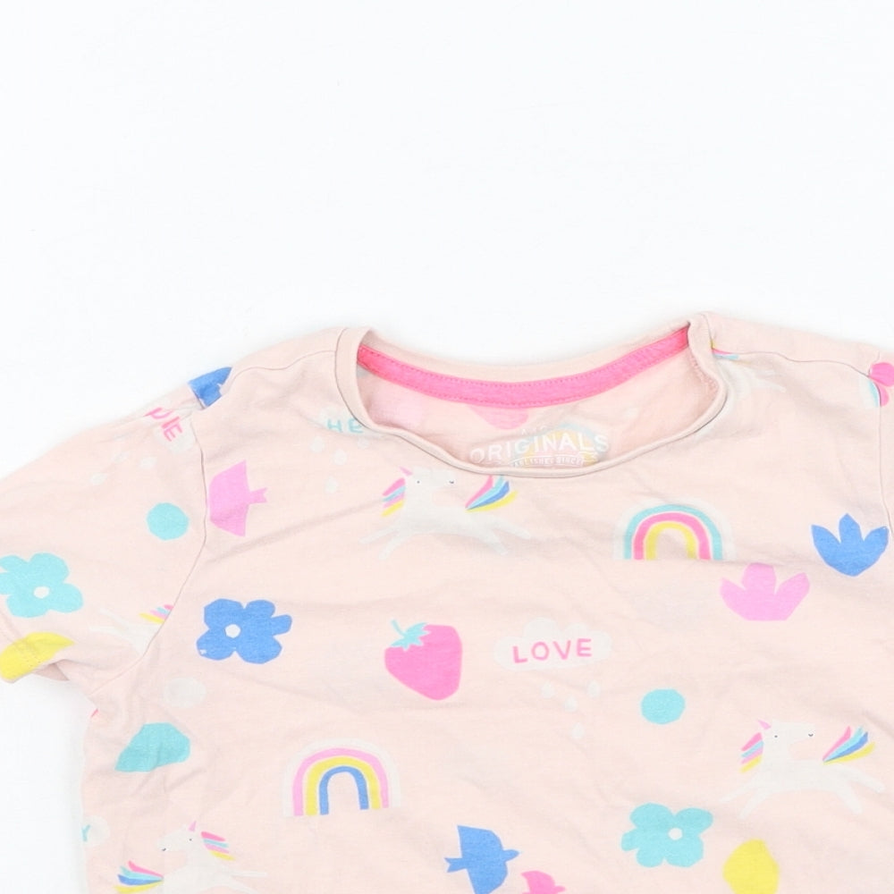 Marks and Spencer Girls Pink  Cotton Basic Polo Size 6-7 Years Round Neck