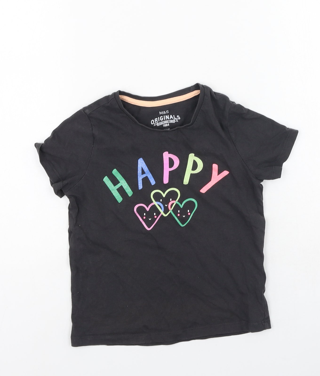 Marks and Spencer Girls Grey  Cotton Basic Casual Size 6-7 Years Round Neck  - Happy