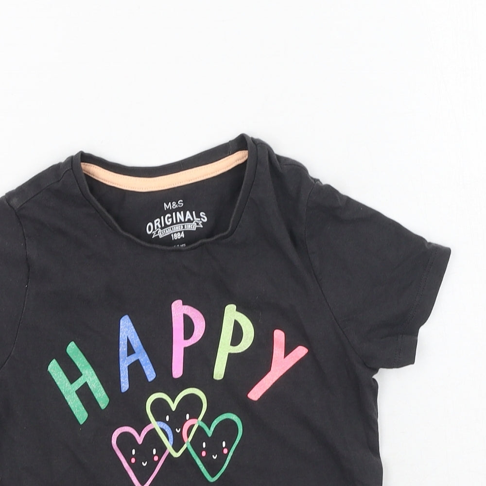Marks and Spencer Girls Grey  Cotton Basic Casual Size 6-7 Years Round Neck  - Happy