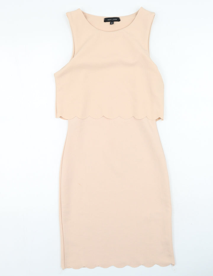 New Look Womens Pink Polyester Bodycon Size 10 Round Neck