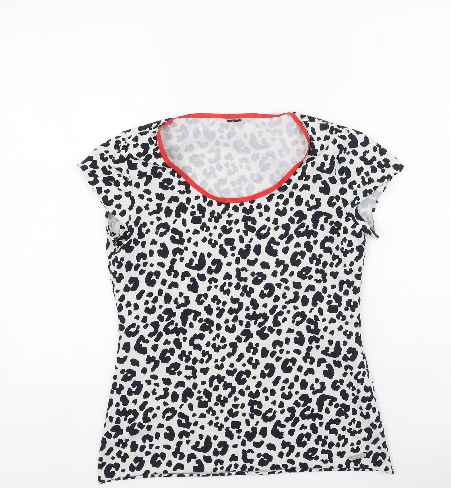 Preworn Womens Black Animal Print Polyamide Basic T-Shirt Size S Round Neck