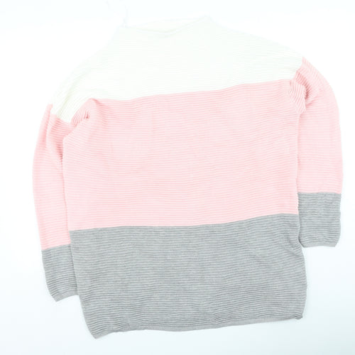 Body Flirt Womens Multicoloured Round Neck Striped Cotton Pullover Jumper Size M