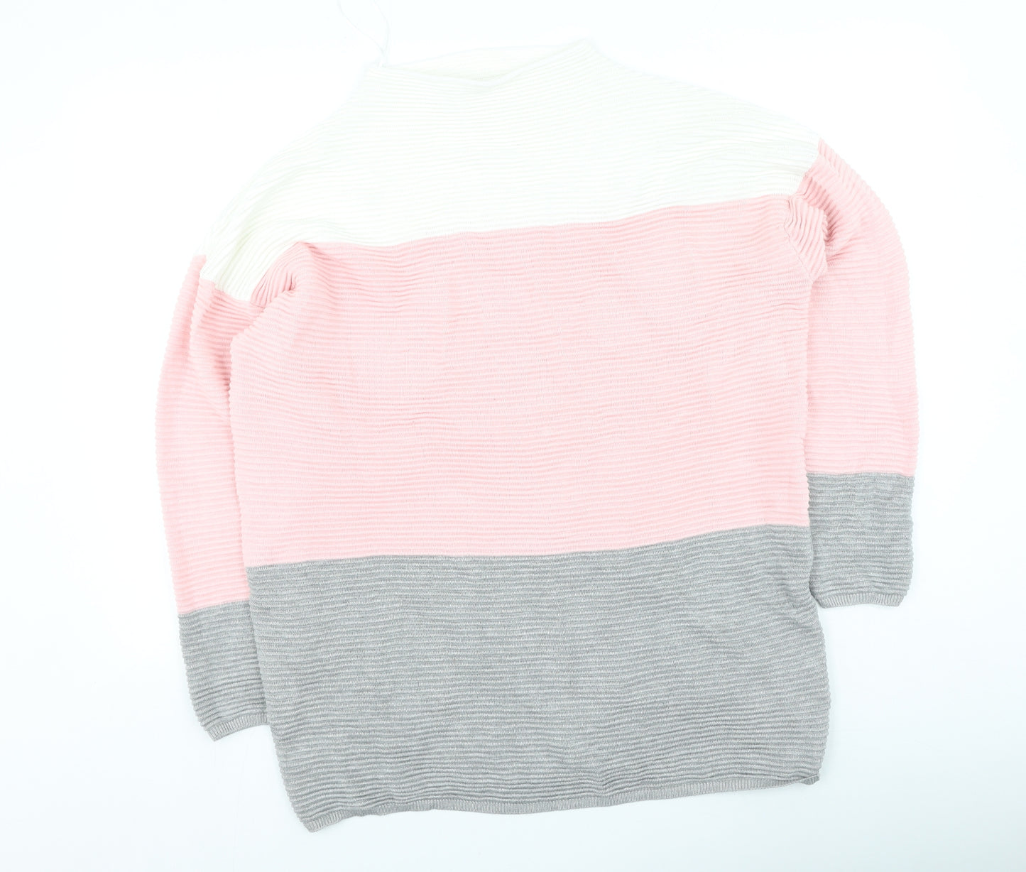 Body Flirt Womens Multicoloured Round Neck Striped Cotton Pullover Jumper Size M