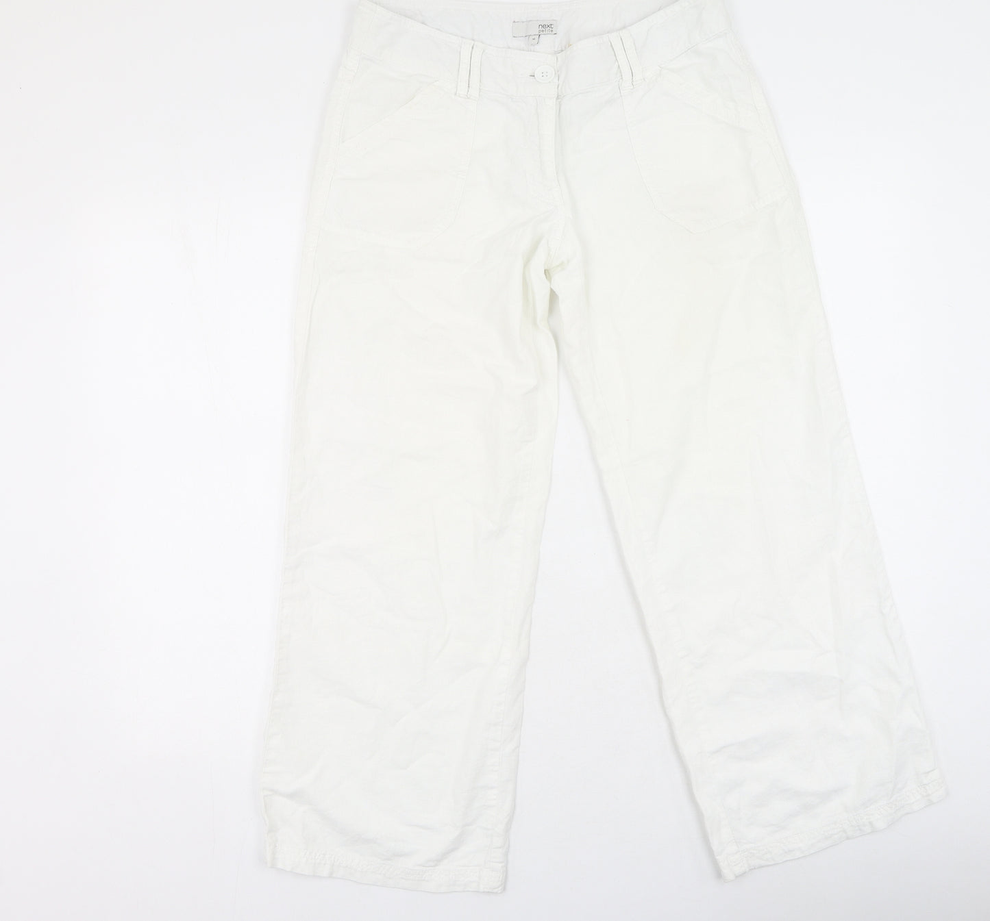NEXT Womens Ivory  Linen Trousers  Size 10 L25 in Regular