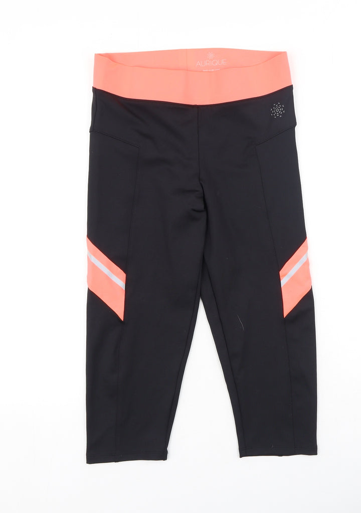 aurique Womens Black Polyester Cropped Leggings Size M
