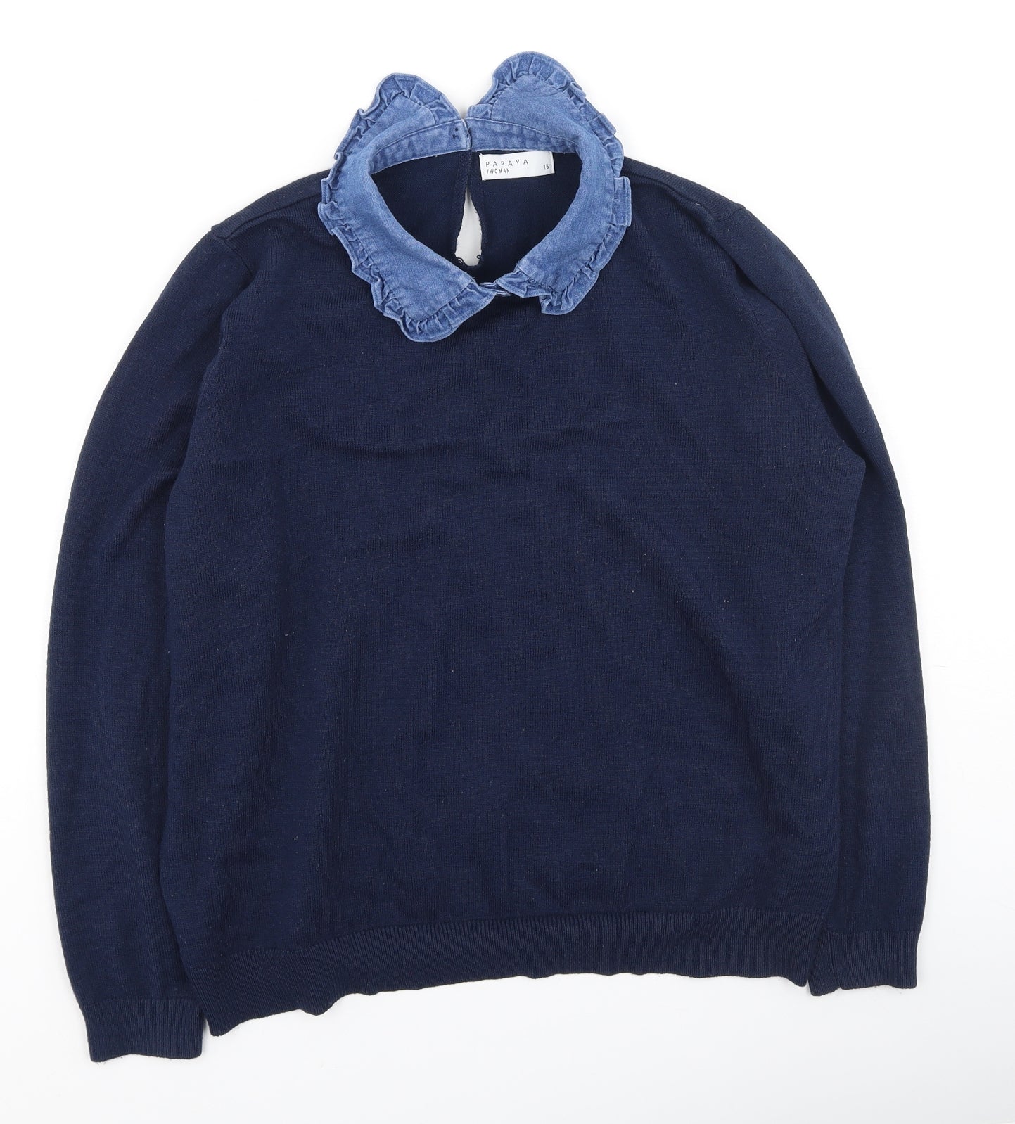 Papaya Womens Blue Collared  Acrylic Pullover Jumper Size 16