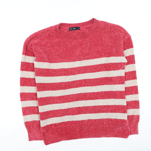 F&F Womens Pink Round Neck Striped Polyester Pullover Jumper Size 6