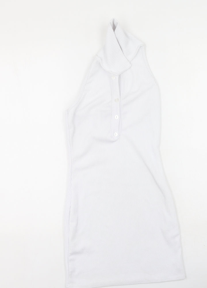 PRETTYLITTLETHING Womens White Polyester Bodycon Size 8 Collared