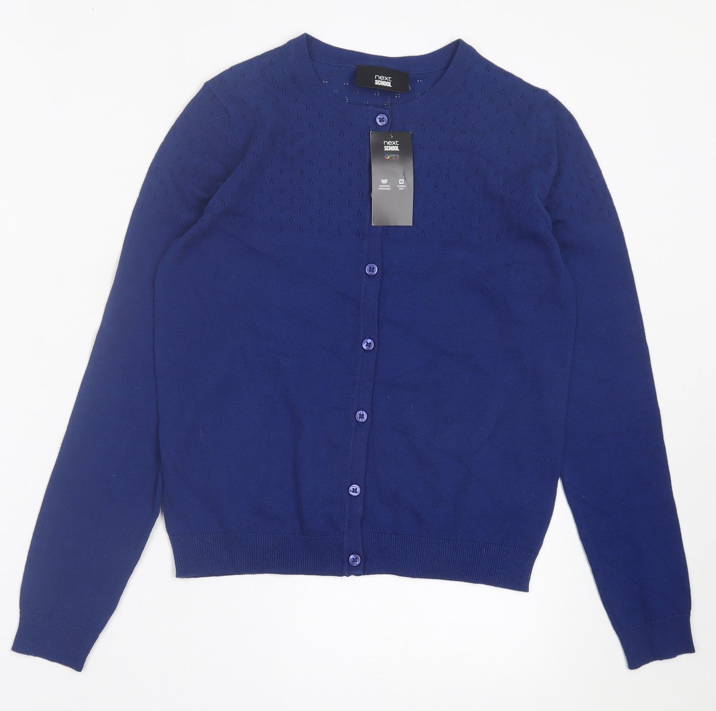 NEXT Girls Blue Crew Neck  Cotton Cardigan Jumper Size 12 Years  Button - School Wear