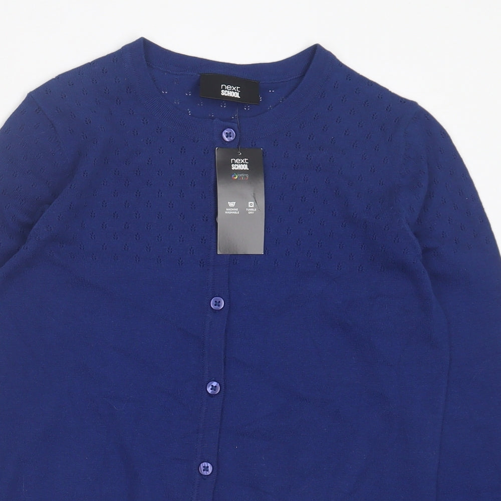 NEXT Girls Blue Crew Neck  Cotton Cardigan Jumper Size 12 Years  Button - School Wear