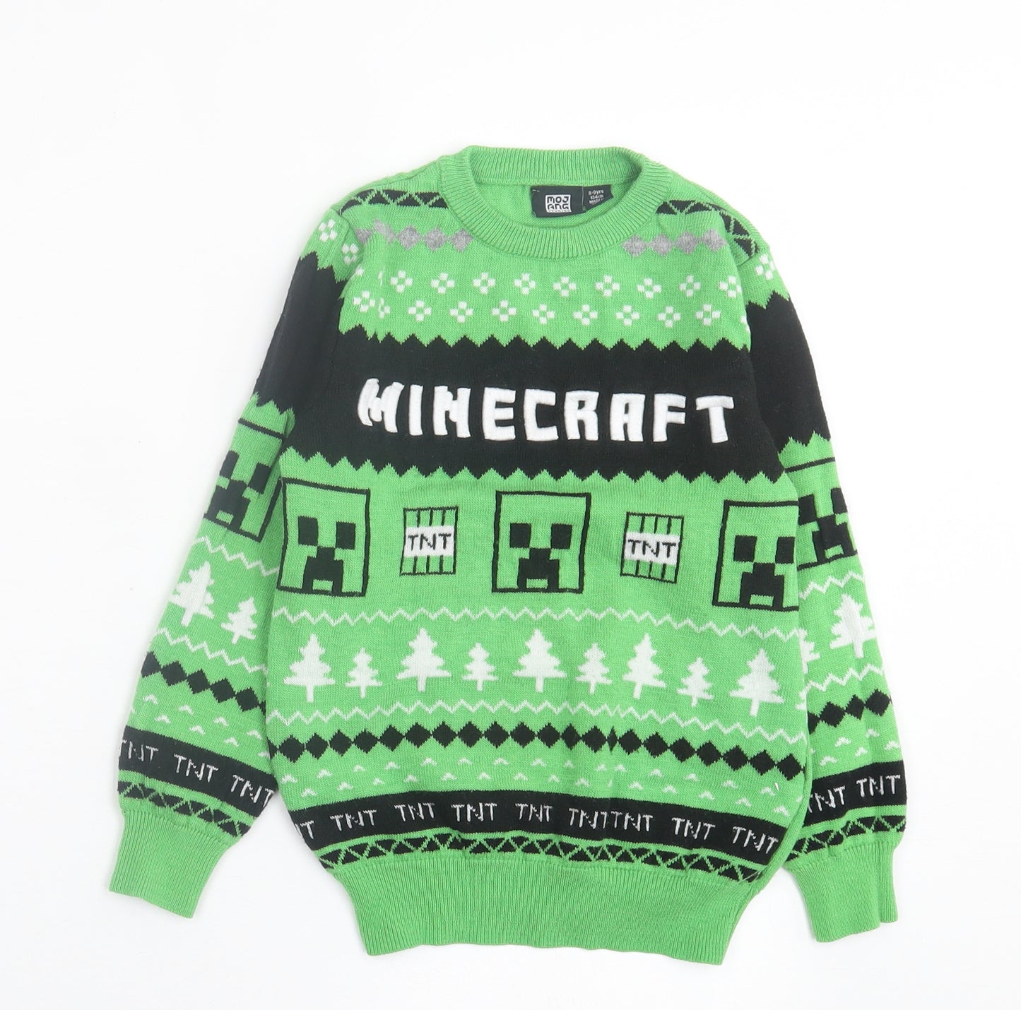 Primark Boys Green Crew Neck Geometric Cotton Pullover Jumper Size 8-9 Years  Pullover - Minecraft Christmas