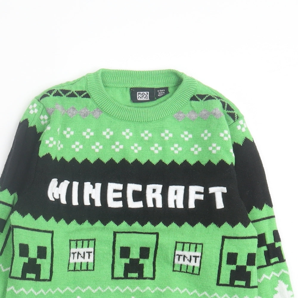 Primark Boys Green Crew Neck Geometric Cotton Pullover Jumper Size 8-9 Years  Pullover - Minecraft Christmas