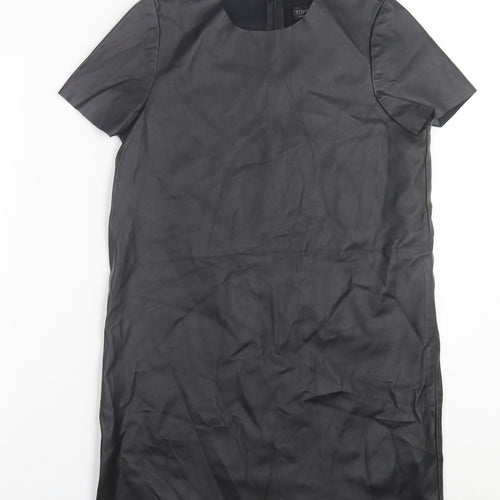 Topshop Womens Black  Polyurethane T-Shirt Dress  Size 6  Crew Neck Zip