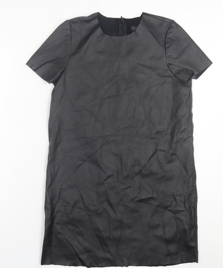 Topshop Womens Black  Polyurethane T-Shirt Dress  Size 6  Crew Neck Zip