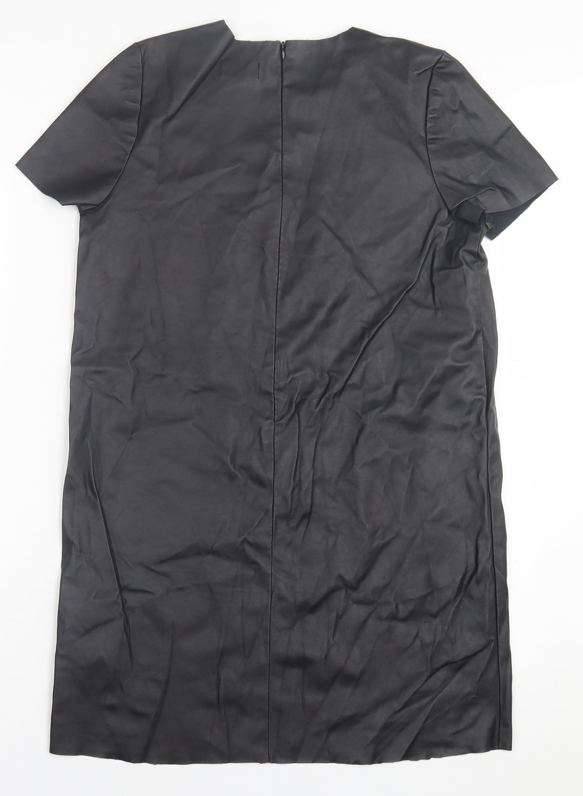 Topshop Womens Black  Polyurethane T-Shirt Dress  Size 6  Crew Neck Zip