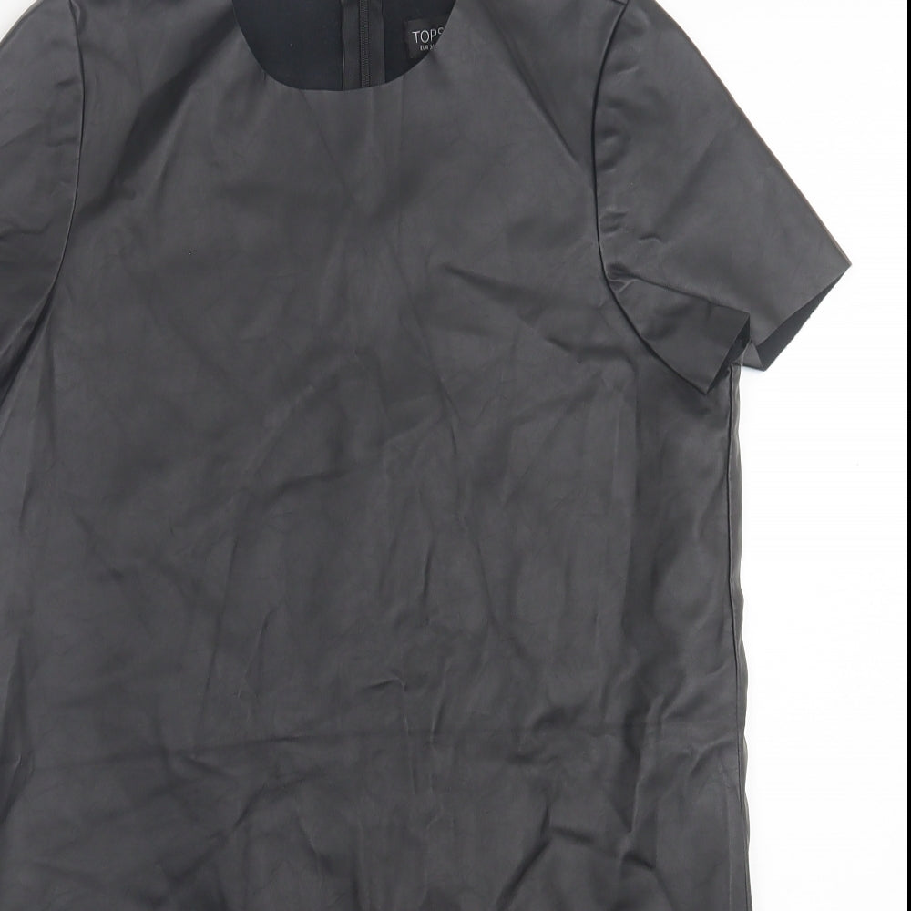 Topshop Womens Black  Polyurethane T-Shirt Dress  Size 6  Crew Neck Zip