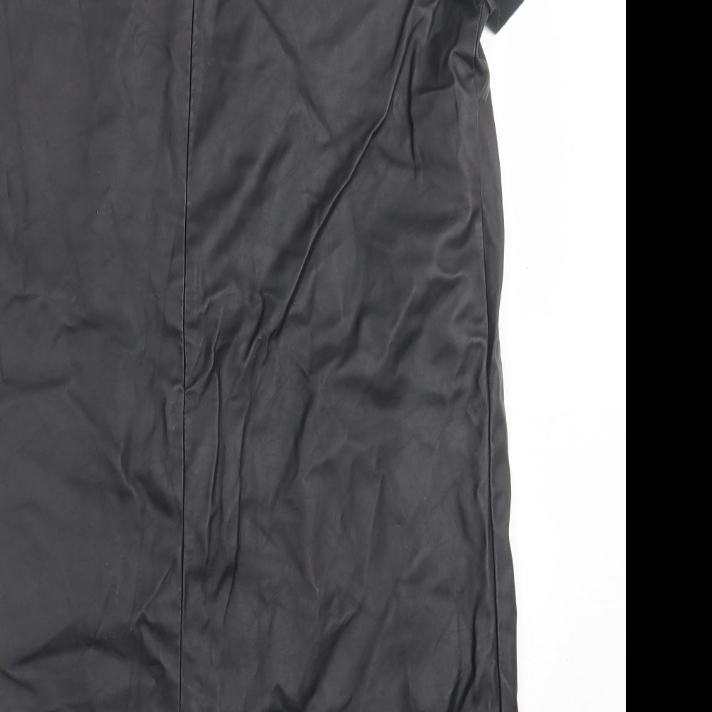 Topshop Womens Black  Polyurethane T-Shirt Dress  Size 6  Crew Neck Zip