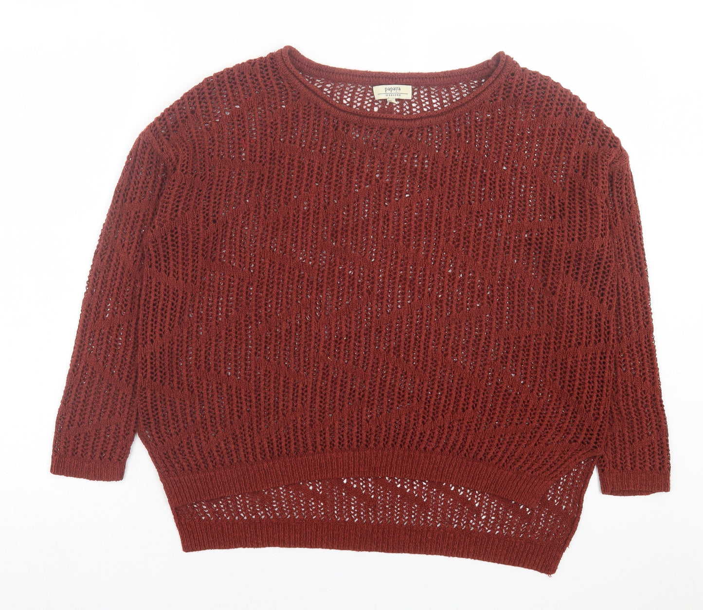Papaya Womens Brown Boat Neck  Acrylic Pullover Jumper Size S