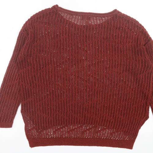 Papaya Womens Brown Boat Neck  Acrylic Pullover Jumper Size S